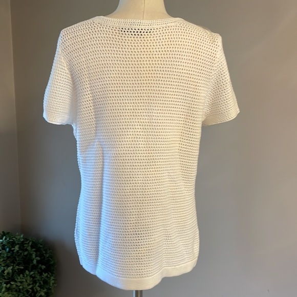 Josephine Chaus white crochet button up cardigan short sleeve cotton size Lrg - Picture 6 of 11